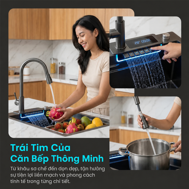 Chậu Rửa Bát 1 Hố Inox 304 Cao Cấp - Full Phụ Kiện Chống Gỉ Dễ Lắp Đặt Chậu rửa thông minh
