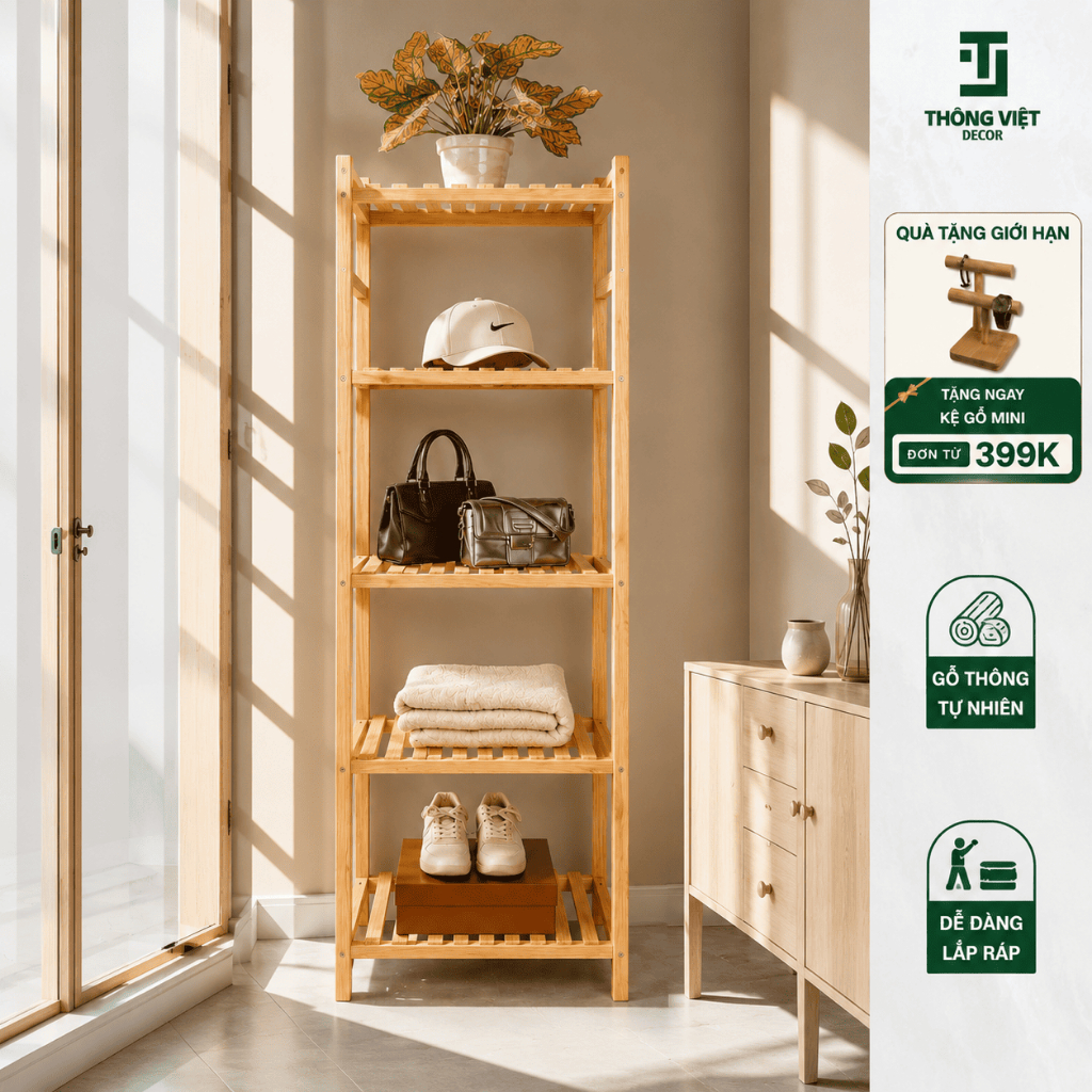 Kệ Gỗ Đa Năng Decor, Kệ Tab Vuông Đầu Giường 5 Tầng Gỗ Thông Tự Nhiên Tranh Trí Phòng Khách Phòng Ngủ