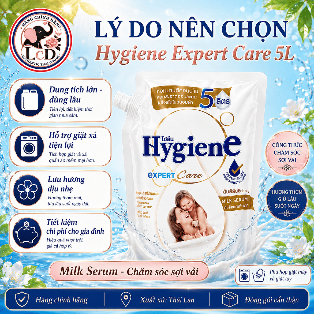 Nước xả vải Hygiene [TRẮNG-SỮA EM BÉ] Expert Care 1.1L - Mềm vải vượt trội - An toàn lành tính - LcD STORE