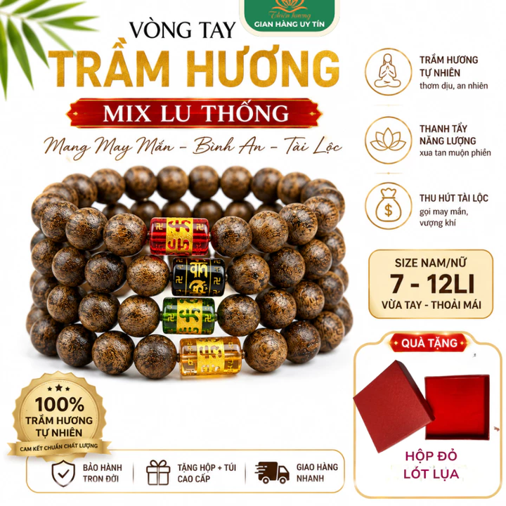 Vòng Tay Trầm Hương Phong Thuỷ, Nam Nữ, 5 Mệnh: Kim, Mộc, Thủ,y Hỏa ,Thổ, Trầm Tốc Việt Thiên Hương