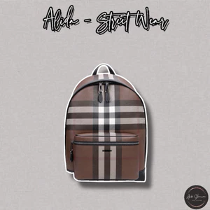 ⚡️[Hight Quality] Balo Da Nam Nữ 1B1 Je11 Backpack Check Canvas - Điểm Nhấn Kẻ Nâu Độc Đáo Phối Logo Size Lớn