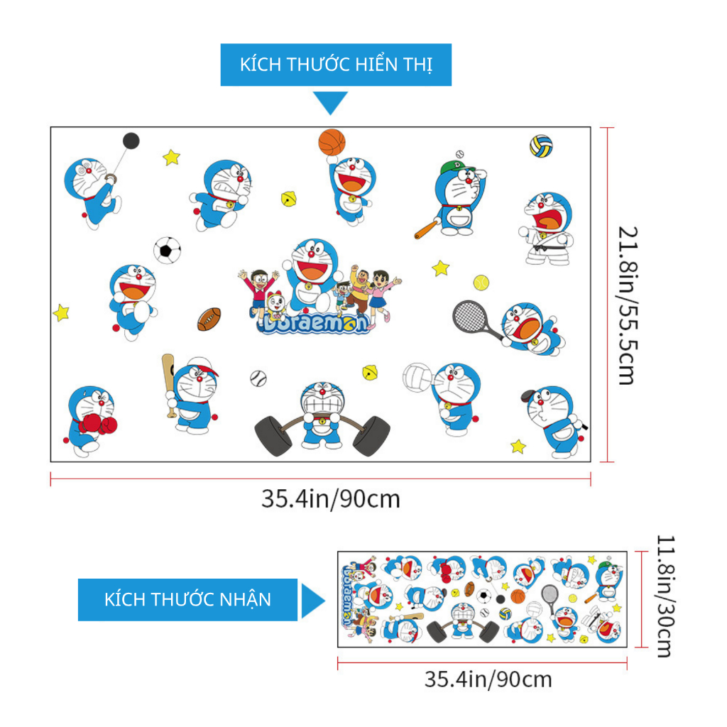 Sticker Decal Dán Tường Mèo Xanh Mẫu 2 Có Keo Sẵn 90x55.5cm - Trang Trí Tường Decor Phòng Ngủ