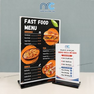 (Xuất hoá đơn VAT)  Bảng menu mica A4, A5, A6, Bảng QR thanh toán, Bảng mica trong suốt