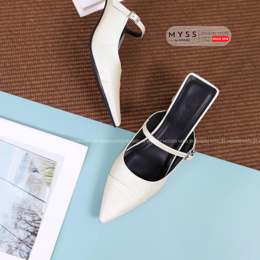 Giày sục nữ mũi nhọn quai ngang gót trụ cong 6cm cao cấp MYSS - SU252