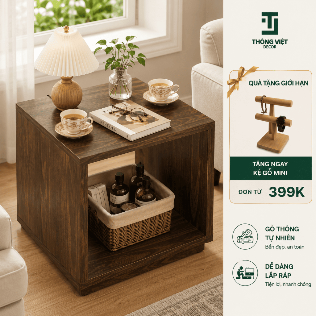 [TV-D003]Kệ Gỗ Decor Hình Vuông Đa Năng Trưng Bày Lọ Hoa Bàn Đầu Giường Trang Trí Phòng Ngủ Phòng Khách