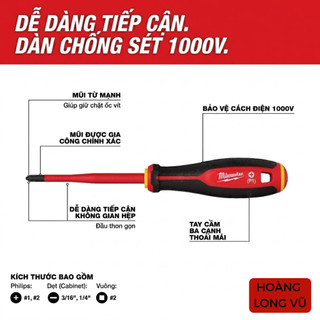 Tua vít cách điện 1000V, bộ 6 cây 48-22-2206 Milwaukee hàng chính hãng