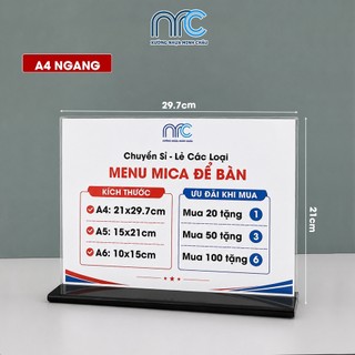 (Xuất hoá đơn VAT) Bảng Mica Trong Suốt A4 A5 A6 Ngang, Menu Mica Để Bàn Ngang - Dọc - Lỗi 1 Đổi 1