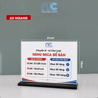 (Xuất hoá đơn VAT) Bảng Mica Trong Suốt A4 A5 A6 Ngang, Menu Mica Để Bàn Ngang - Dọc - Lỗi 1 Đổi 1