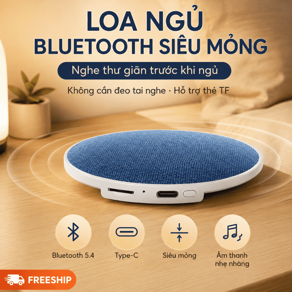 Loa Bluetooth Đặt Dưới Gối Siêu Mỏng｜Nghe Nhạc Không Cần Đeo Tai Nghe｜Hỗ Trợ Thẻ TF｜Sạc Type-C