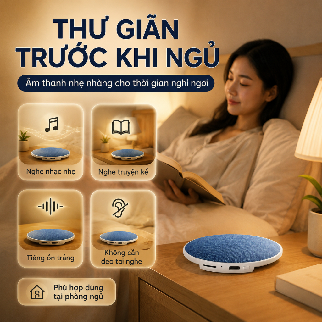 Loa Bluetooth Đặt Dưới Gối Siêu Mỏng｜Nghe Nhạc Không Cần Đeo Tai Nghe｜Hỗ Trợ Thẻ TF｜Sạc Type-C