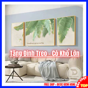 Tranh Canvas Lá Cây Nhiệt Đới Bộ 3 Bức Treo Phòng Khách Cao Cấp Hiện Đại - Tranh Tàu Lá Chuối Nghệ Thuật Bắc Âu Size To
