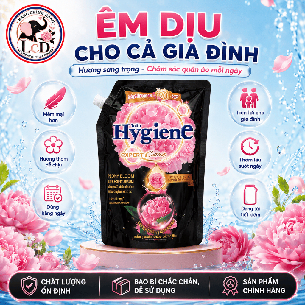 Nước xả vải Hygiene [ĐEN-HOA MẪU ĐƠN] Expert Care 1.1L - Mềm vải vượt trội - Quyến rũ sang trọng - LCD STORE