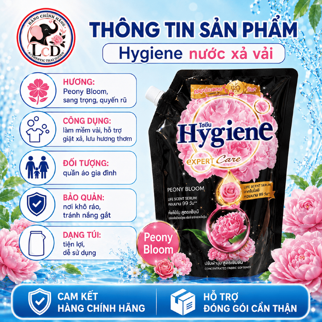 Nước xả vải Hygiene [ĐEN-HOA MẪU ĐƠN] Expert Care 1.1L - Mềm vải vượt trội - Quyến rũ sang trọng - LCD STORE