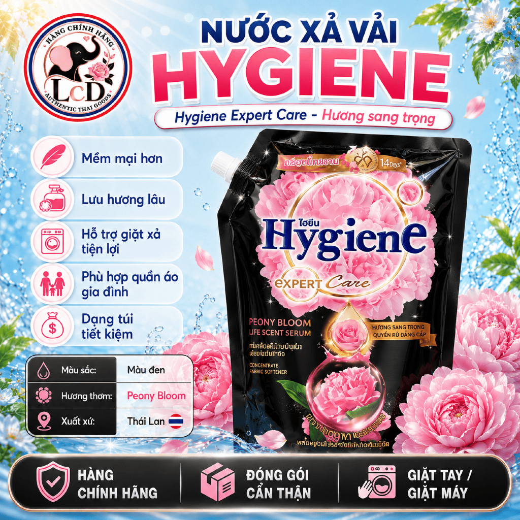 Nước xả vải Hygiene [ĐEN-HOA MẪU ĐƠN] Expert Care 1.1L - Mềm vải vượt trội - Quyến rũ sang trọng - LCD STORE