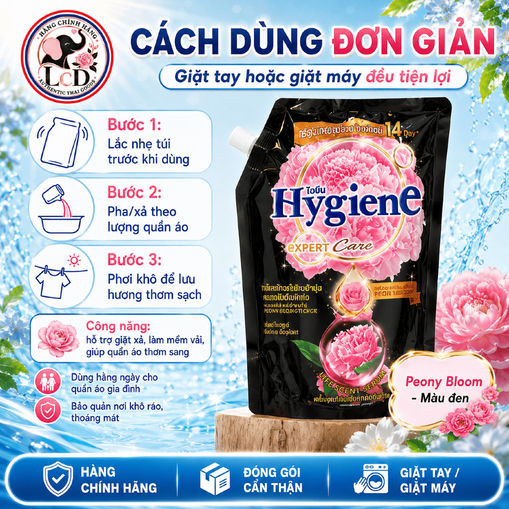 Nước xả vải Hygiene [ĐEN-HOA MẪU ĐƠN] Expert Care 1.1L - Mềm vải vượt trội - Quyến rũ sang trọng - LCD STORE