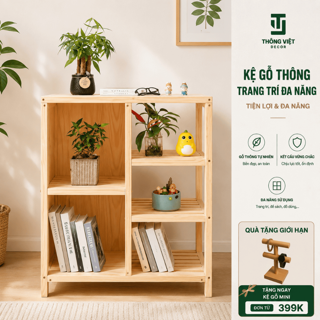 [TV-D017] Kệ Gỗ Thông Trang Trí Đa Năng , Giá Để Sách Tủ Đầu Giường Decor Phòng Ngủ Phòng Khách