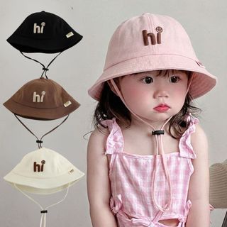 Mũ Bucket Cho Bé 2-6 Tuổi Thêu Chữ Hi, Mũ Chống Nắng Trẻ Em Có Dây Quai Điều Chỉnh Cho Bé 2-6 Tuổi