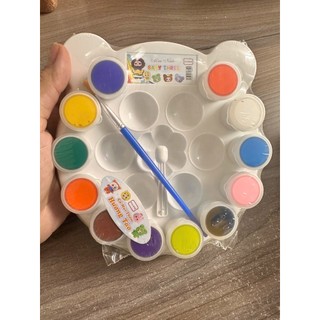 Bộ màu nước 12 màu kèm bảng pha màu và cọ vẽ - Màu vẽ cho học sinh, trẻ em, dụng cụ học tập mỹ thuật