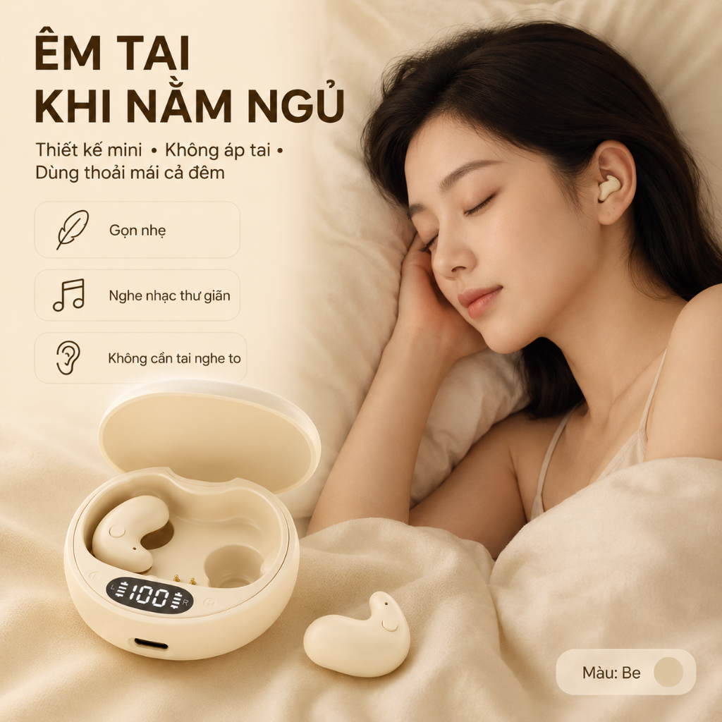 Tai Nghe Ngủ Bluetooth 5.4 Không Dây Mini Ôm Tai｜Hộp Sạc Hiển Thị Pin｜Cảm Ứng｜Sạc Type-C
