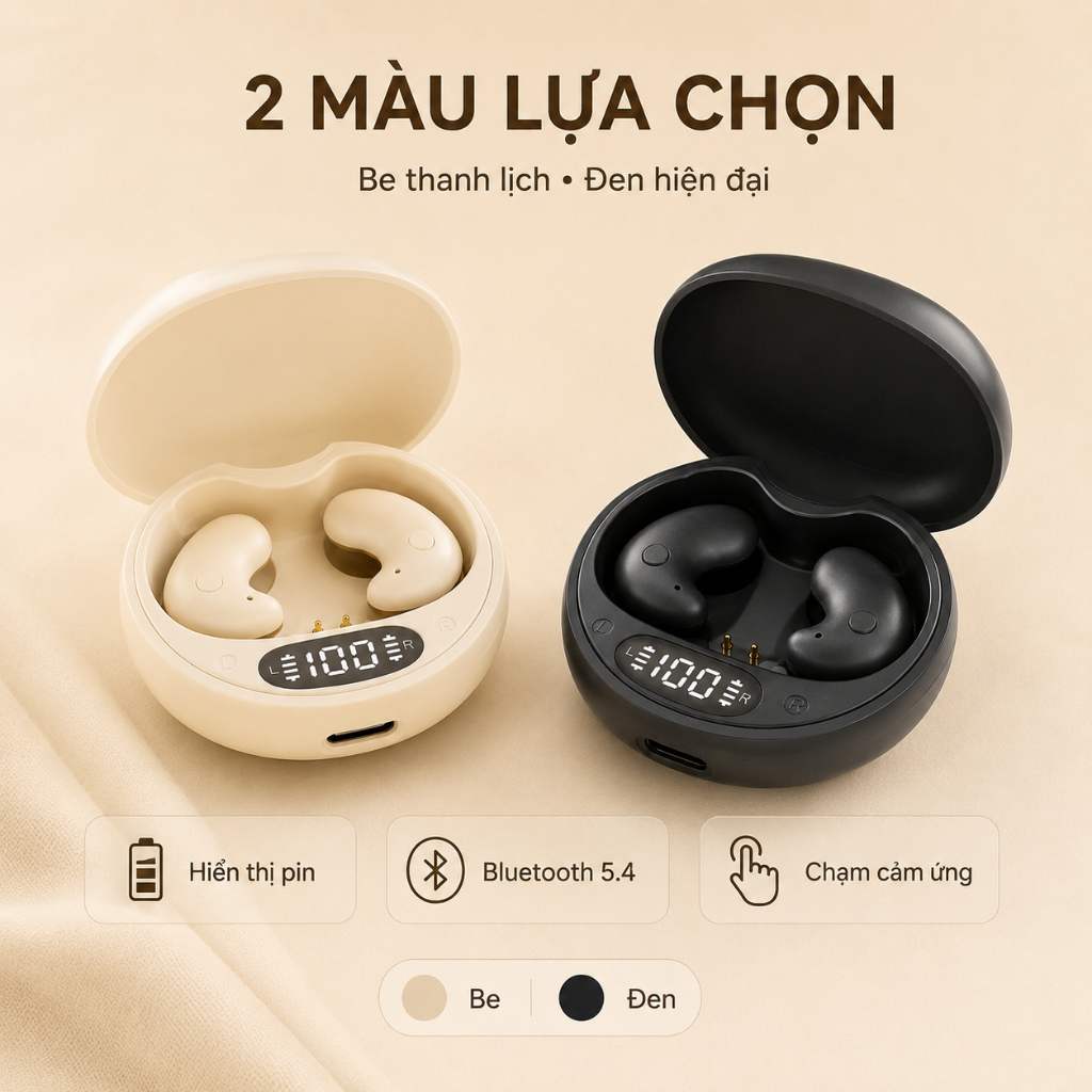 Tai Nghe Ngủ Bluetooth 5.4 Không Dây Mini Ôm Tai｜Hộp Sạc Hiển Thị Pin｜Cảm Ứng｜Sạc Type-C