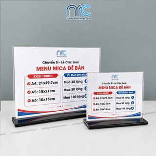 (Xuất hoá đơn VAT) Bảng Mica Trong Suốt A4 A5 A6 Ngang, Menu Mica Để Bàn Ngang - Dọc - Lỗi 1 Đổi 1