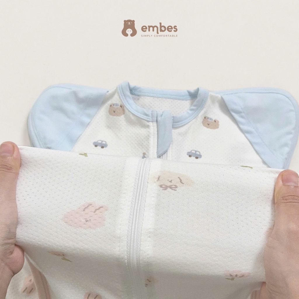 Nhộng Chũn Cho Bé Sơ Sinh Embes, Túi Ngủ Chất Cotton Mềm Thông Hơi Cho Bé Sơ Sinh Từ 0-6 Tháng
