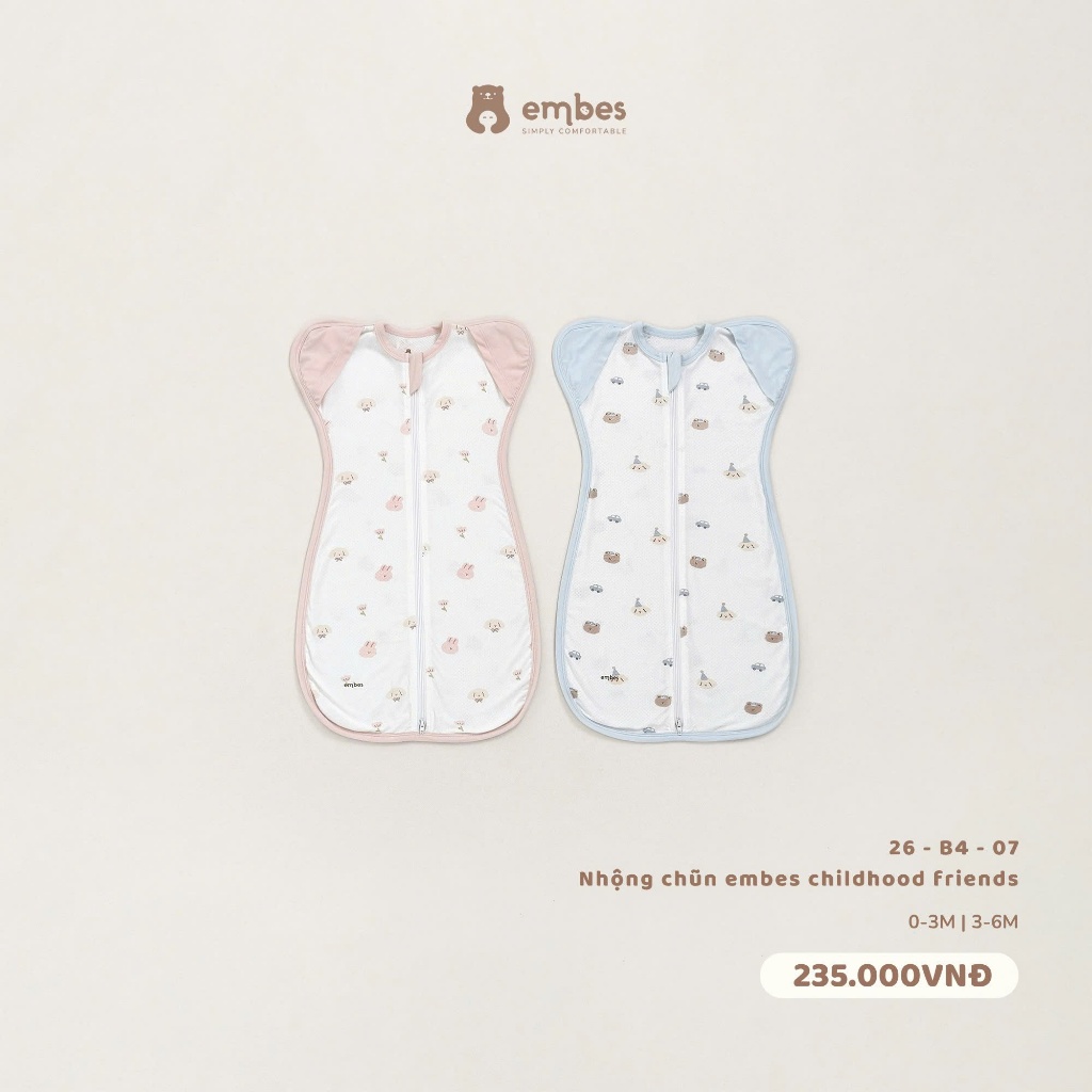 Nhộng Chũn Cho Bé Sơ Sinh Embes, Túi Ngủ Chất Cotton Mềm Thông Hơi Cho Bé Sơ Sinh Từ 0-6 Tháng
