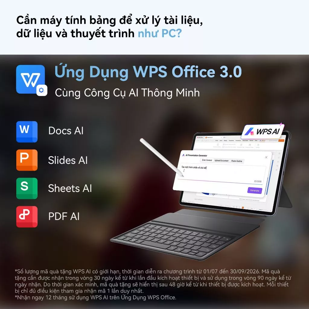 Máy tính bảng HUAWEI MatePad 11.5 2026 | WPS Office PC Với Công Cụ AI | HUAWEI FullView Display 2.5K 120Hz| Bàn Phím Rời