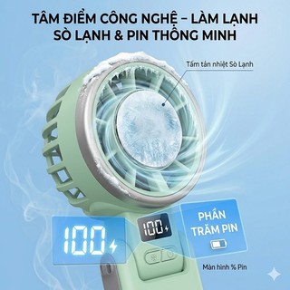 Quạt cầm tay gập 195 độ siêu bền mini đặt bàn pin sạc lâu ngày gió êm tĩnh di động văn phòng du lịch