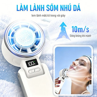 Quạt cầm tay gập 195 độ siêu bền mini đặt bàn pin sạc lâu ngày gió êm tĩnh di động văn phòng du lịch