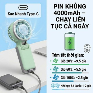 Quạt cầm tay gập 195 độ siêu bền mini đặt bàn pin sạc lâu ngày gió êm tĩnh di động văn phòng du lịch