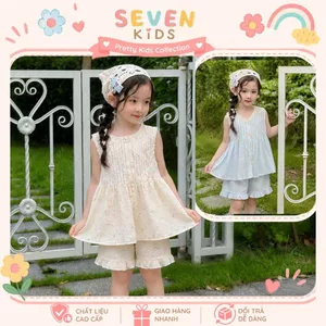 Set bộ bé gái mùa hè sát nách xếp ly họa tiết hoa nhí dễ thương, đồ bộ đùi cho bé thoáng mát mùa hè S11