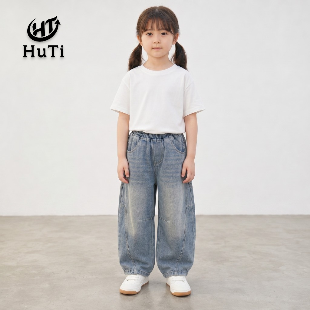 Quần Jean Ống Bí HuTi Kids - Quần Bò Ống Phồng Dáng Bom Cực Chất Cho Bé Trai Bé Gái (10-38kg)