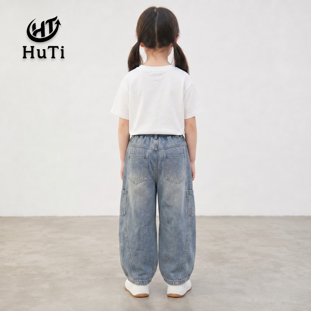 Quần Jean Ống Bí HuTi Kids - Quần Bò Ống Phồng Dáng Bom Cực Chất Cho Bé Trai Bé Gái (10-38kg)