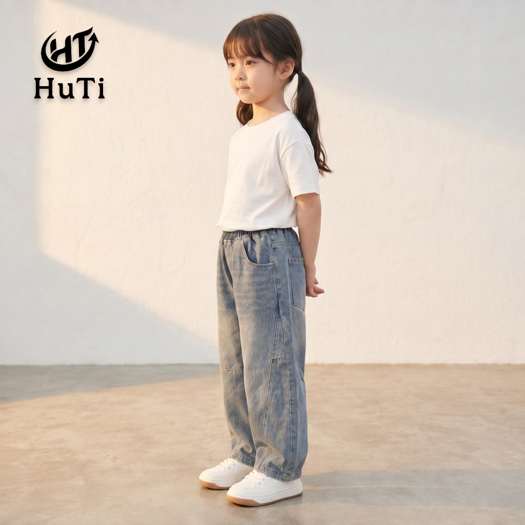 Quần Jean Ống Bí HuTi Kids - Quần Bò Ống Phồng Dáng Bom Cực Chất Cho Bé Trai Bé Gái (10-38kg)