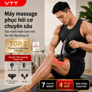 Súng Massage Cầm Tay VTT Phục Hồi Cơ Chuyên Sâu Cho Người Tập Thể Thao - Lực Đấm Mạnh Kèm 4 Đầu Đa Năng SU9-4D