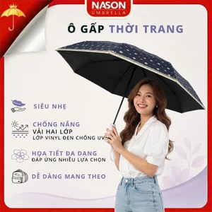 Ô siêu nhẹ cầm tay che mưa/nắng ngăn 99% UV NASON Ultra Light gấp gọn họa tiết hoa