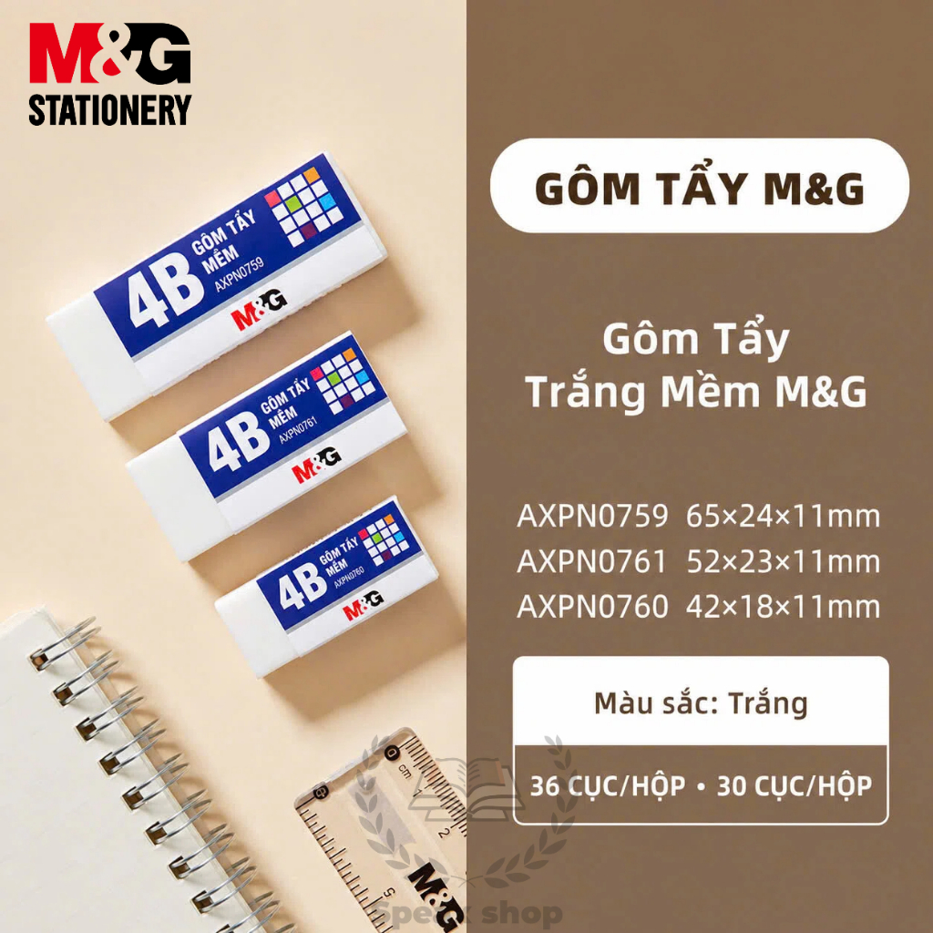 Gôm Tẩy M&G 0759 4B Màu Trắng – Cục Tẩy Lớn Cho Học Sinh, Tẩy Sạch Không Để Lại Vết, Không Làm Rách Giấy