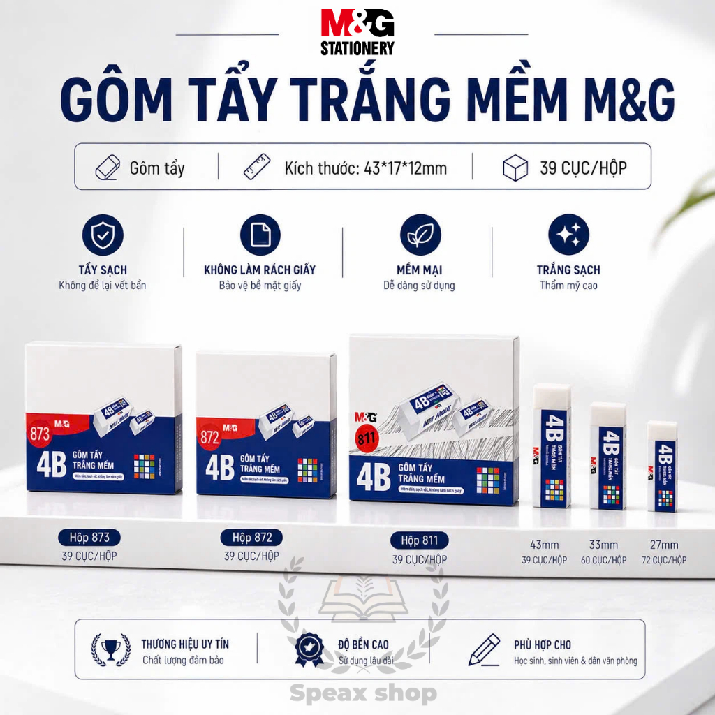 Gôm Tẩy M&G 0759 4B Màu Trắng – Cục Tẩy Lớn Cho Học Sinh, Tẩy Sạch Không Để Lại Vết, Không Làm Rách Giấy