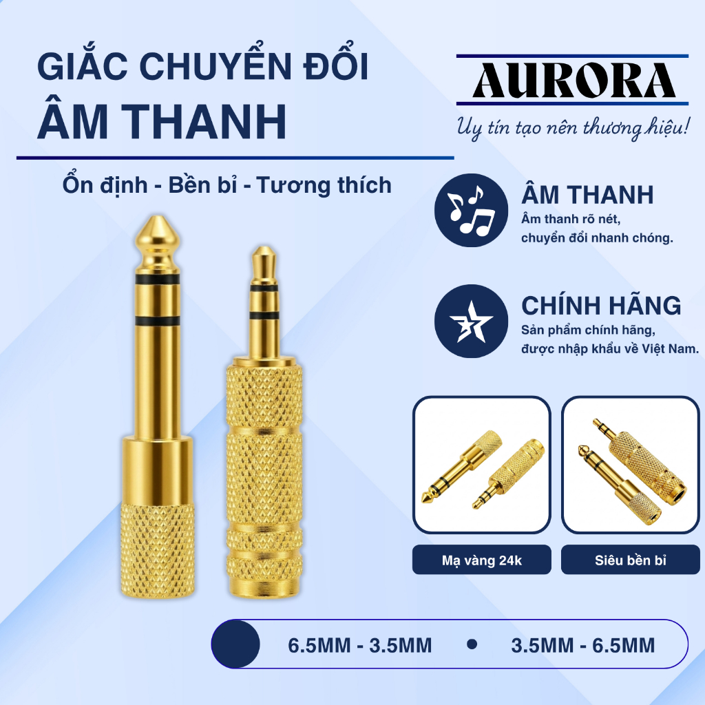 Jack chuyển đổi âm thanh 6.5mm ra 3.5mm stereo - Đầu chuyển tai nghe piano, organ, loa, amply