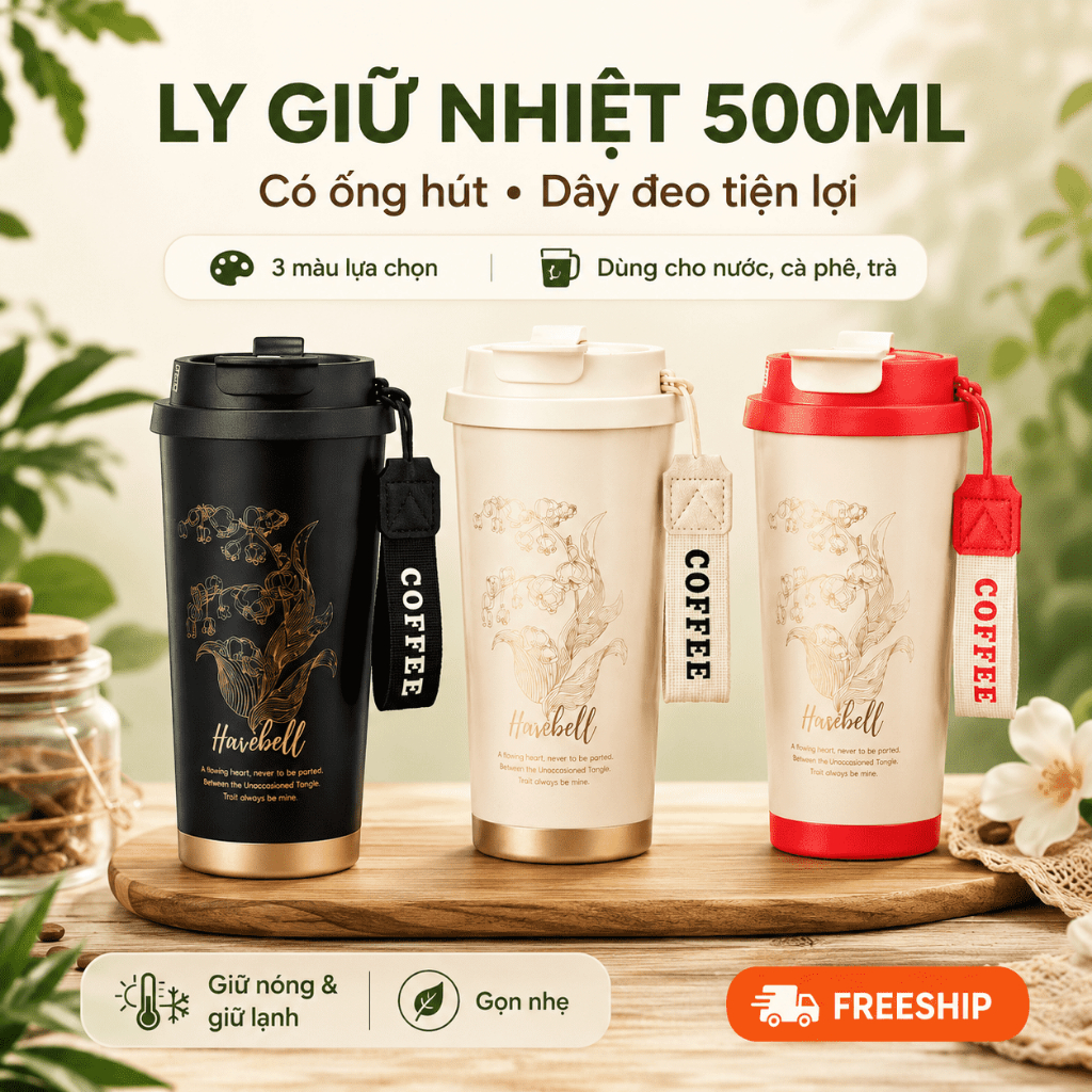 Ly Giữ Nhiệt Inox 316 500ml Có Ống Hút Và Dây Đeo｜Giữ Nóng Giữ Lạnh｜Nắp Chống Tràn
