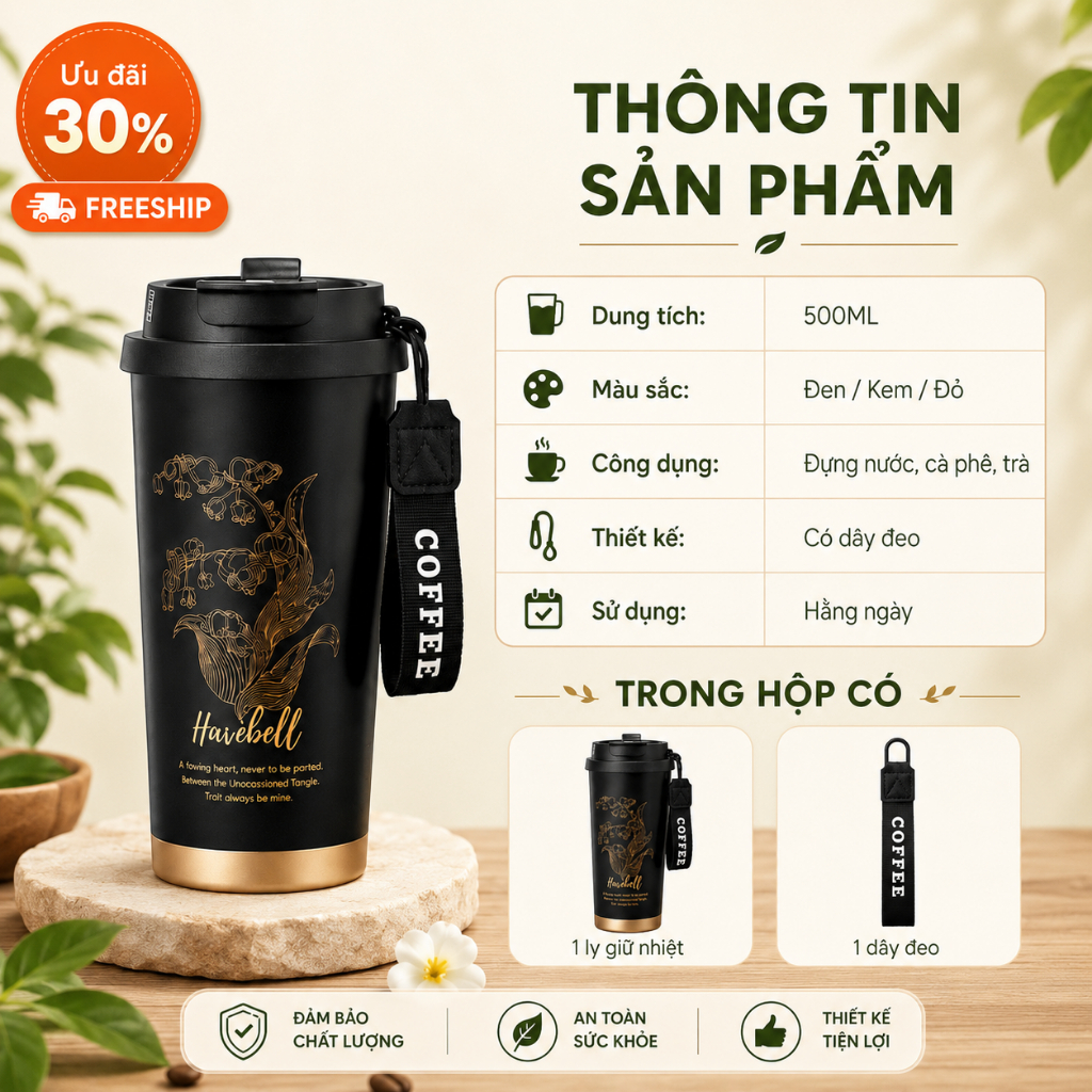 Ly Giữ Nhiệt Inox 316 500ml Có Ống Hút Và Dây Đeo｜Giữ Nóng Giữ Lạnh｜Nắp Chống Tràn