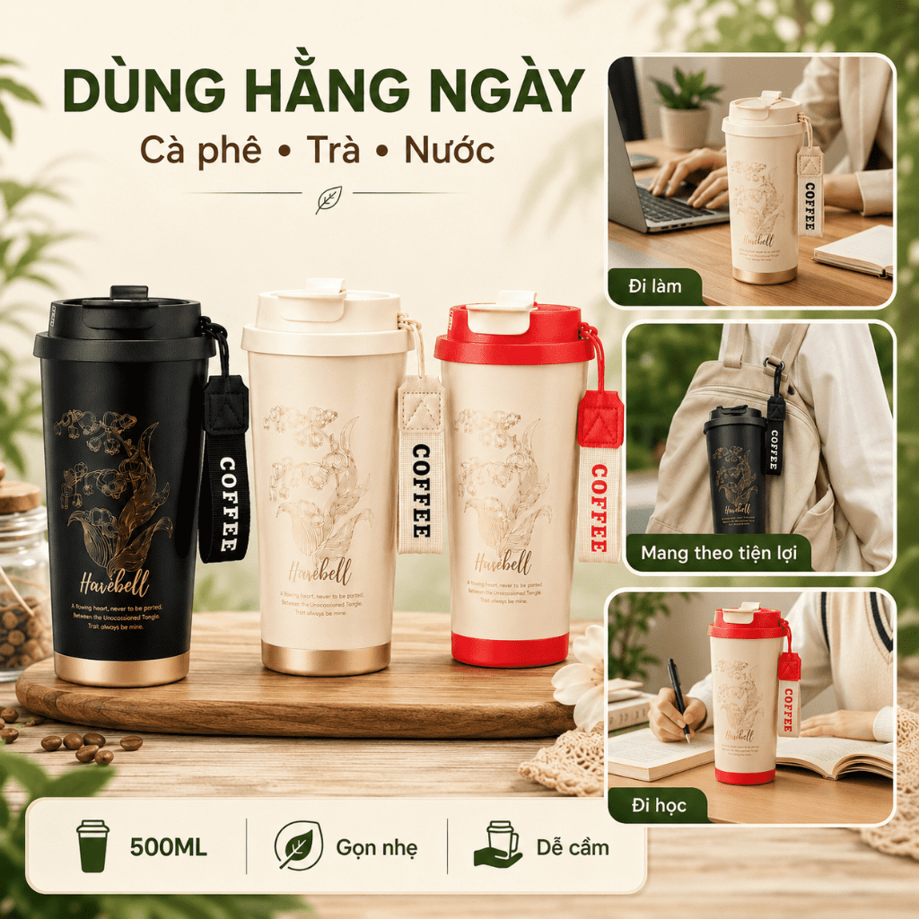 Ly Giữ Nhiệt Inox 316 500ml Có Ống Hút Và Dây Đeo｜Giữ Nóng Giữ Lạnh｜Nắp Chống Tràn