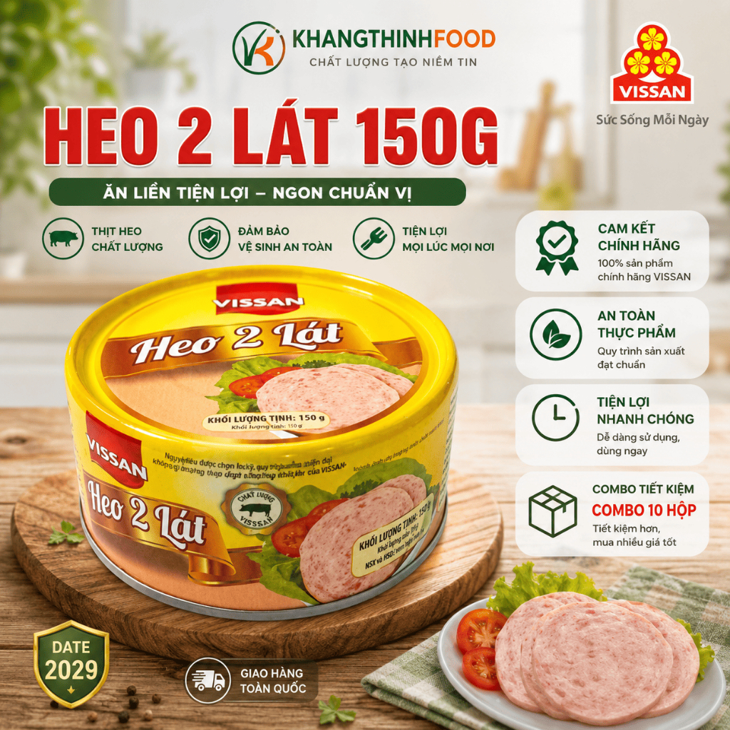 [Combo 10 Hộp] Heo 2 Lát Vissan Lonin 150g  – Chính Hãng Date 2029 Ăn Liền Tiện Lợi