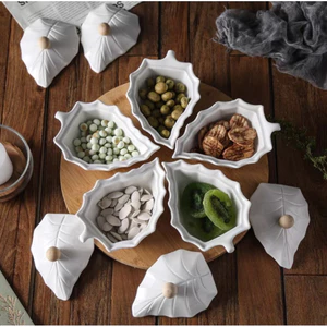 Đĩa đựng trái cây bằng gốm chia ngăn có nắp đậy