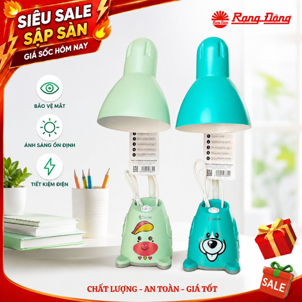 Đèn học chống cận, đèn bàn học Rạng Đông RD-RL-24.V2 bảo vệ thị lực cho bé ánh sáng dịu mắt