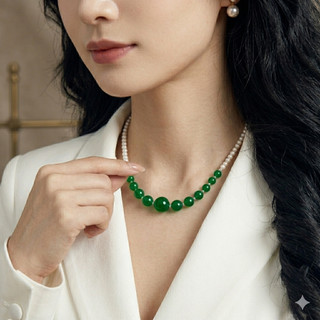 [N1179] Vòng Cổ Dây Chuyền Đá Canxedon Xanh, Chuỗi Hạt Ngọc Trai Nhân Tạo Trắng, Sang Trọng Cho Nữ - DAISYN