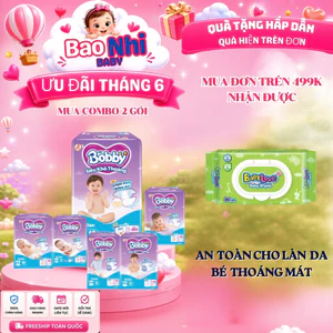 COMBO 2 Tã Dán BOBBY Gói Lẻ Siêu Khô Thoáng 100% Cho Bé Size XS70, S80, M76, L68,XL62,XXL56,thấm hútốt