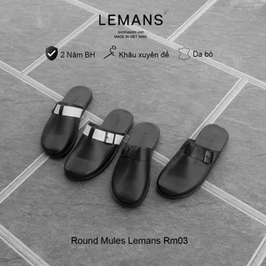 Giày Sục Round Mules nam Lemans 02 bản - RM03.1 da bò, đế cao su có mùi thơm, Bảo hành 12T