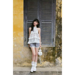 Quần OLV Gray Cotton Checked Ruffled Shorts trẻ trung năng động
